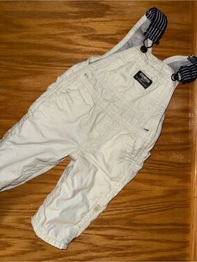 OshKosh B'gosh Cream Overalls with Navy Stripe Straps